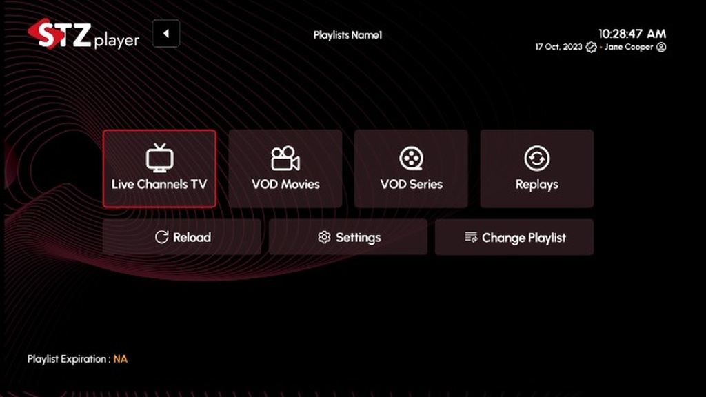 STZ Player Menu Principal e Canais